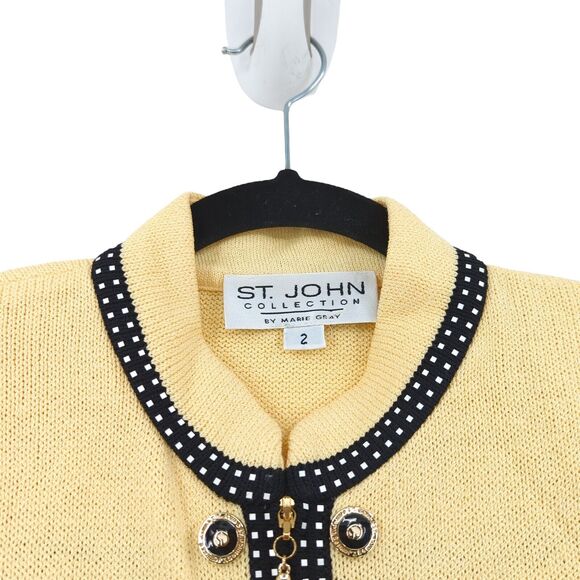 St John Women 2 Suit Set Yellow Black Santana Knit Spring 2002 Blazer Skirt FLAW - Picture 4 of 13
